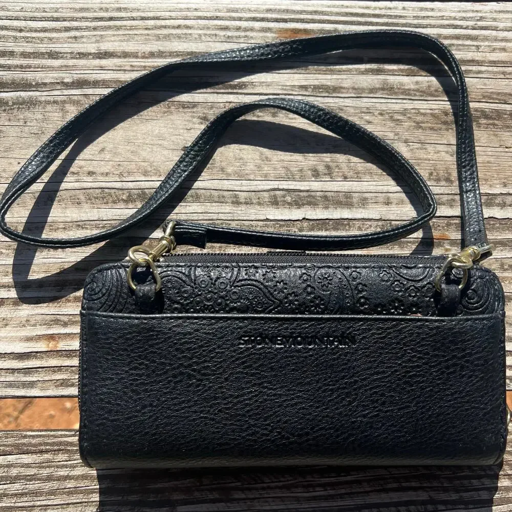 Stone Mountain Convertible Wallet Crossbody Black Embossed Travel Organizer - Picture 2 of 16